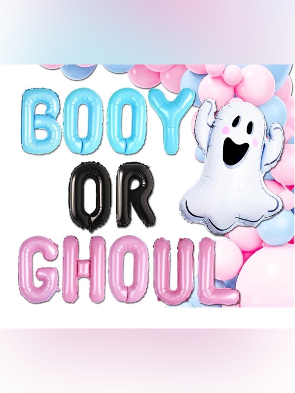 Baby shower Decoration Ghost 'Booy or Ghoul' Balloons Pink, Blue, Halloween